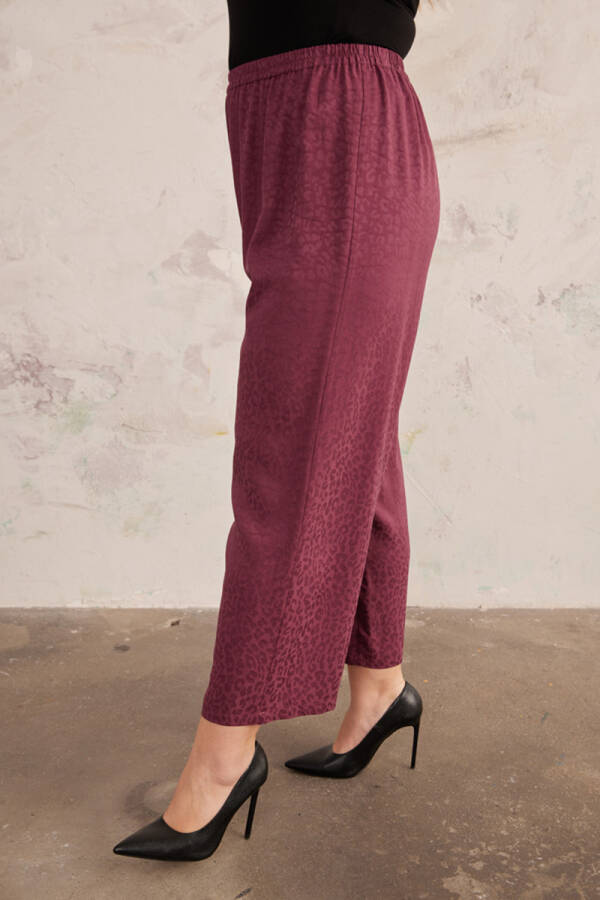 Mürdüm Jakarlı Leopar Rahat Kesim Pantolon - 6