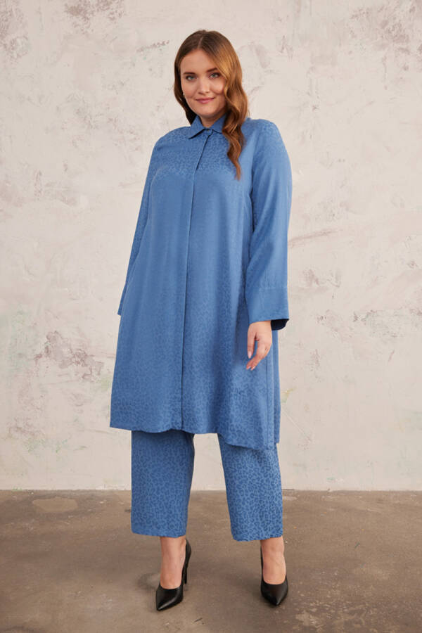 İndigo Jakarlı Leopar Rahat Kesim Pantolon - 1