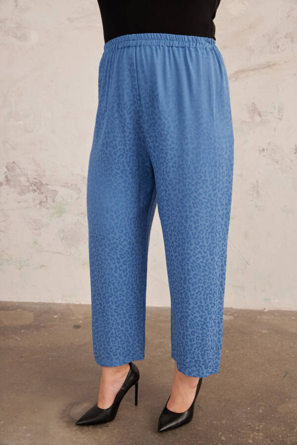 İndigo Jakarlı Leopar Rahat Kesim Pantolon - 4