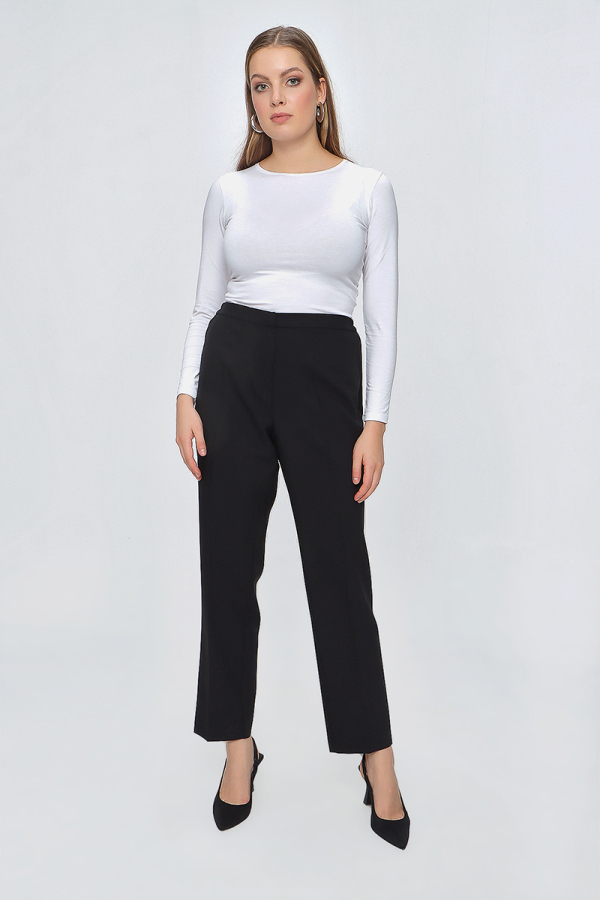 Siyah Lastik Detaylı Gabardin Pantolon - 1