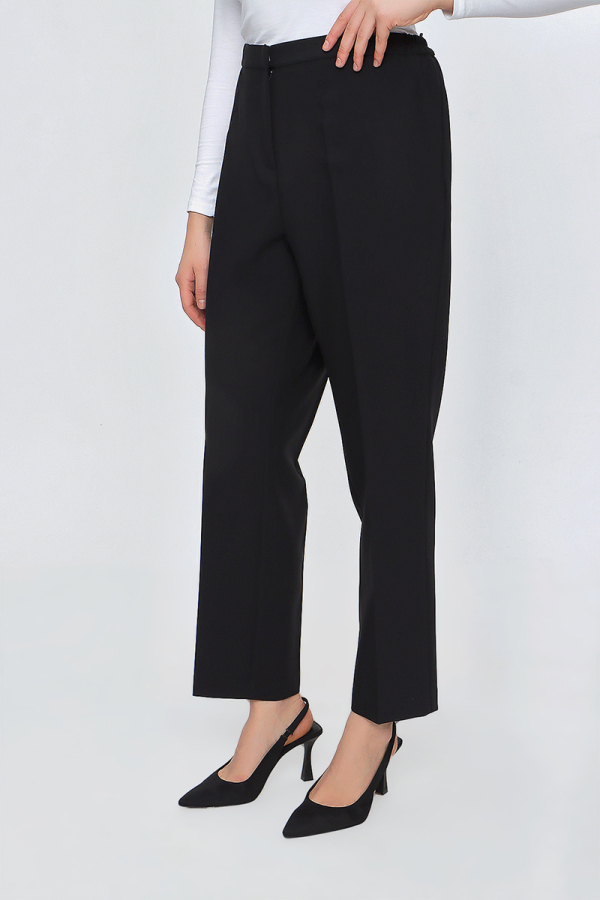 Siyah Lastik Detaylı Gabardin Pantolon - 3