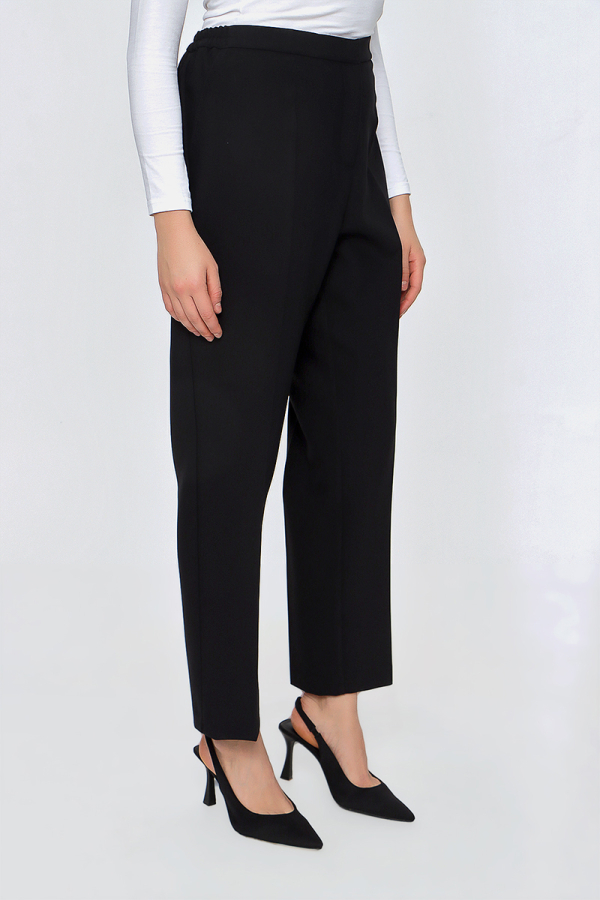 Siyah Lastik Detaylı Gabardin Pantolon - 4
