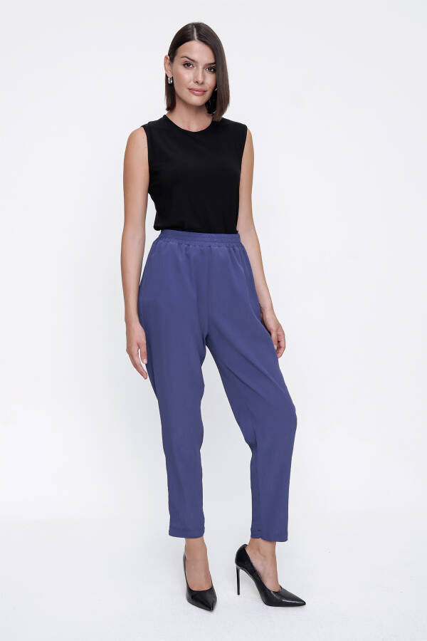 Mavi Bürümcük Kumaş Rahat Kesim Pantolon - 3