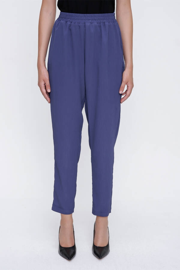 Mavi Bürümcük Kumaş Rahat Kesim Pantolon - 4