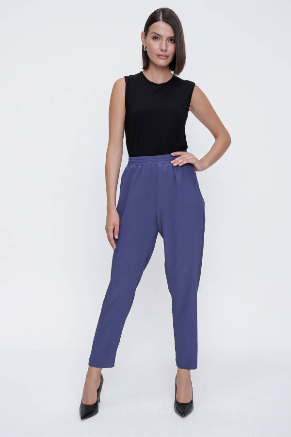 Mavi Bürümcük Kumaş Rahat Kesim Pantolon - 1