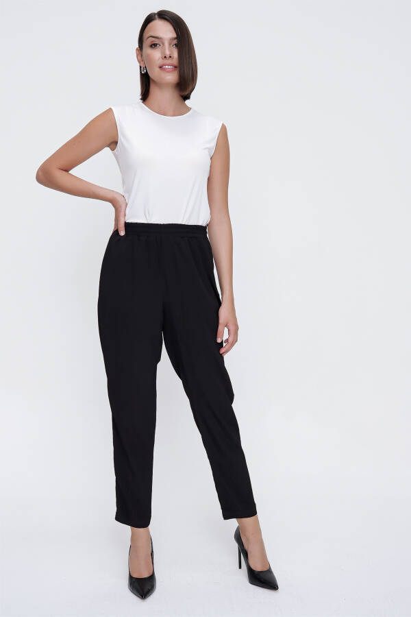 Siyah Bürümcük Kumaş Rahat Kesim Pantolon - 2