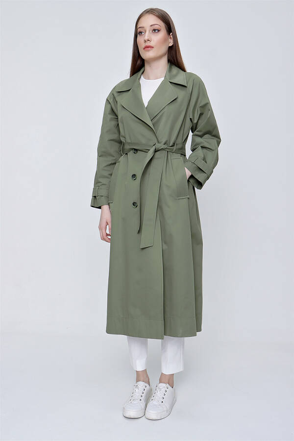 Yeşil Kruvaze Kapama Klasik Trençkot - 4