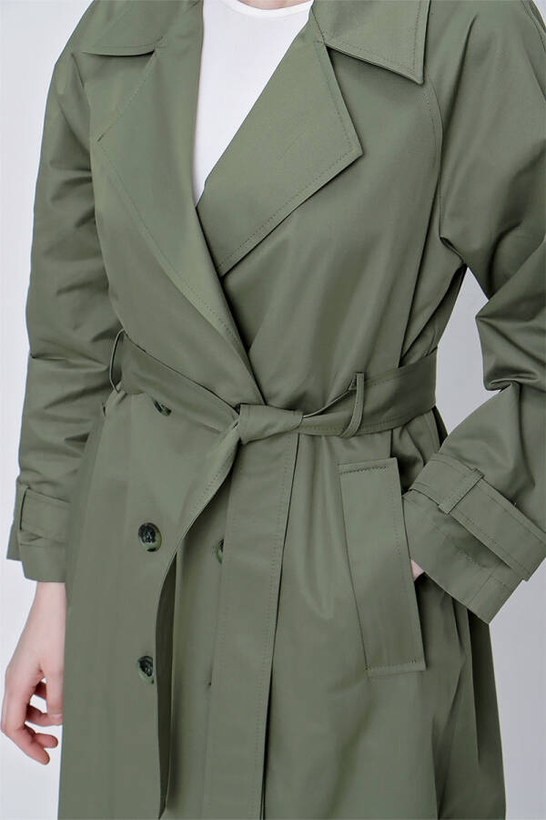 Yeşil Kruvaze Kapama Klasik Trençkot - 5