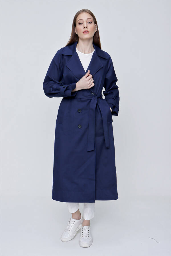 Lacivert Kruvaze Kapama Klasik Trençkot - 2