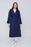 Lacivert Kruvaze Kapama Klasik Trençkot - 3