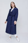 Lacivert Kruvaze Kapama Klasik Trençkot - 4