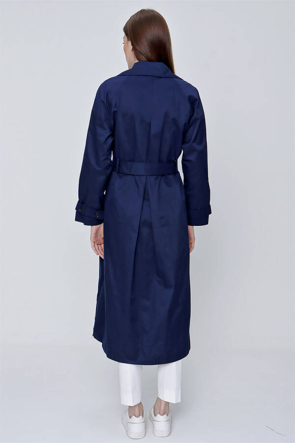 Lacivert Kruvaze Kapama Klasik Trençkot - 6