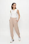 Bej Paça ve Bel Lastik Detaylı Örme Pantolon - 1