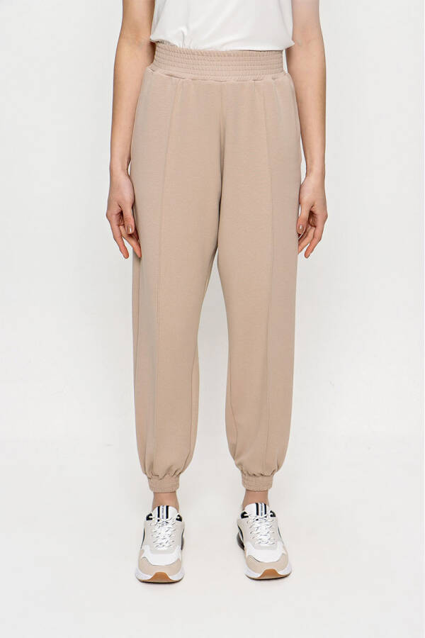 Bej Paça ve Bel Lastik Detaylı Örme Pantolon - 3