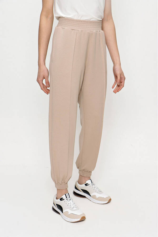 Bej Paça ve Bel Lastik Detaylı Örme Pantolon - 4