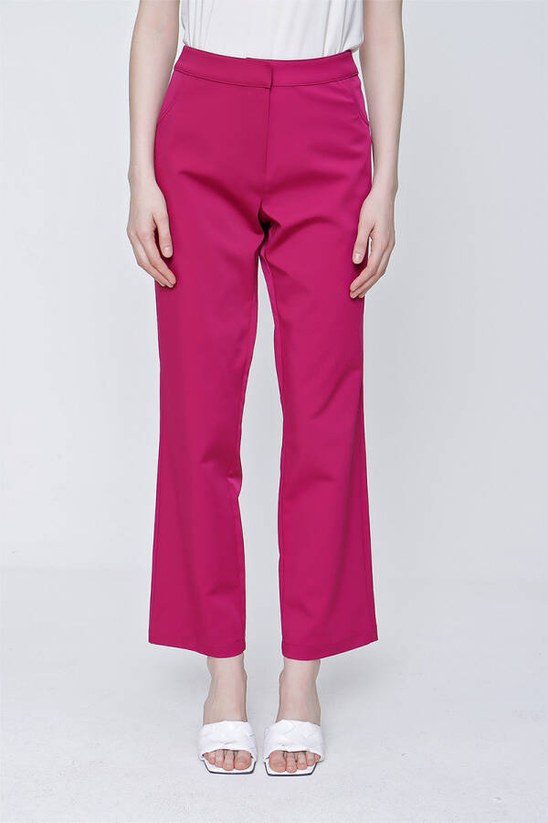 Fuşya Pamuk Gabardin Kumaş Beş Cepli Pantolon - 4