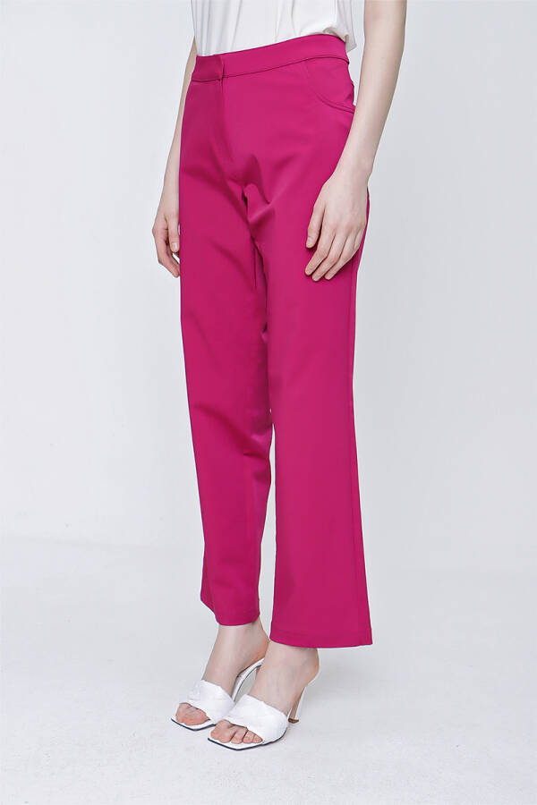 Fuşya Pamuk Gabardin Kumaş Beş Cepli Pantolon - 5