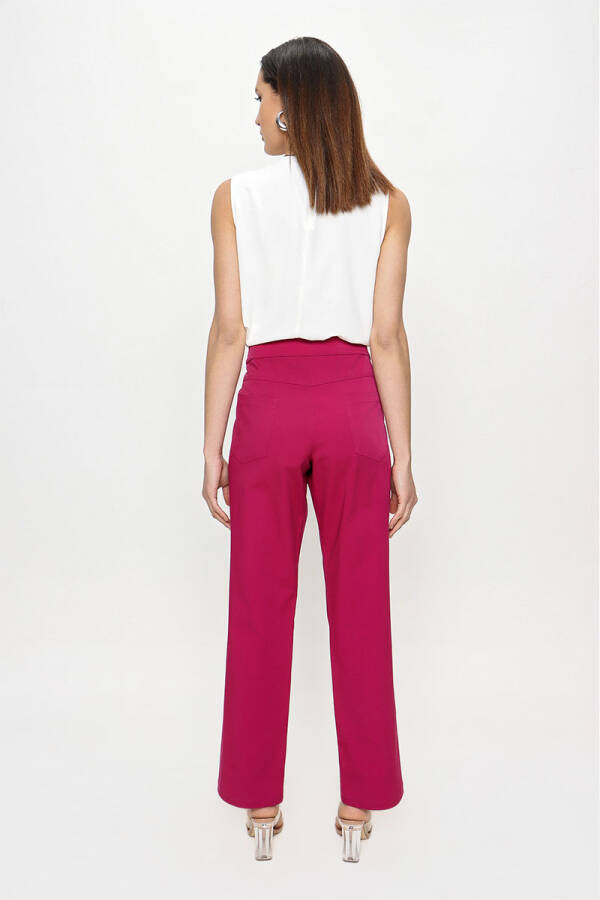 Fuşya Pamuk Gabardin Kumaş Beş Cepli Pantolon - 7