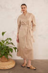Camel Cotton Gömlek Elbise - 1