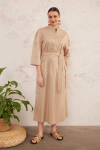 Camel Cotton Gömlek Elbise - 2