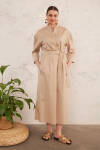 Camel Cotton Gömlek Elbise - 3