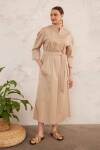 Camel Cotton Gömlek Elbise - 4