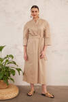 Camel Cotton Gömlek Elbise - 5