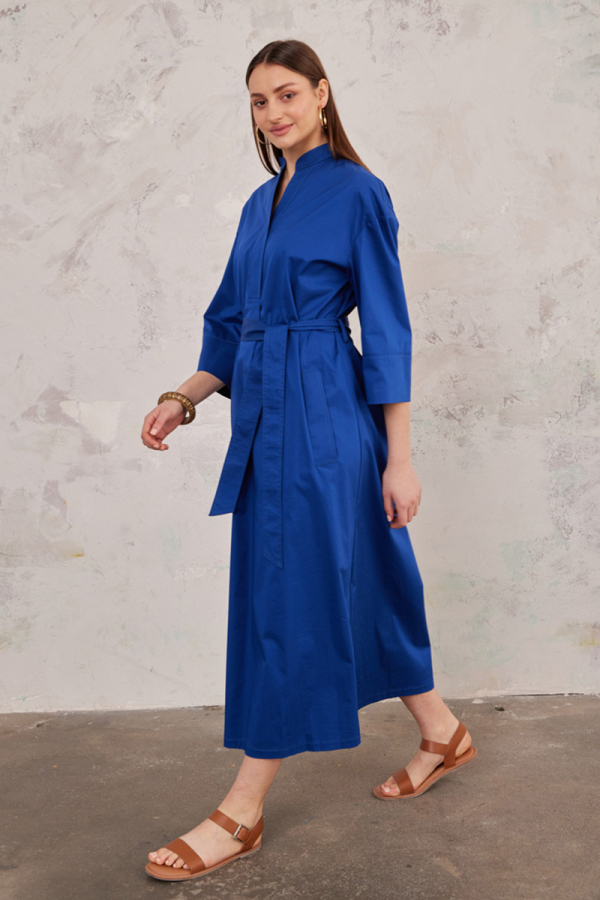 Lacivert Cotton Gömlek Elbise - 1