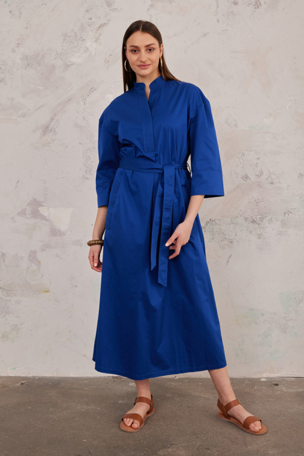 Lacivert Cotton Gömlek Elbise - 2