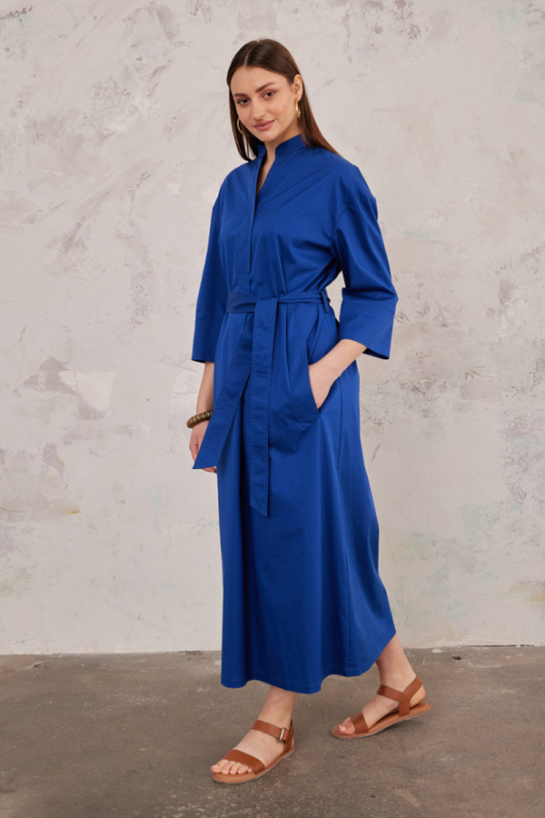 Lacivert Cotton Gömlek Elbise - 4