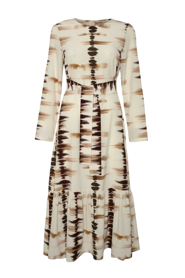 Bej Batik Desen Elbise - 4