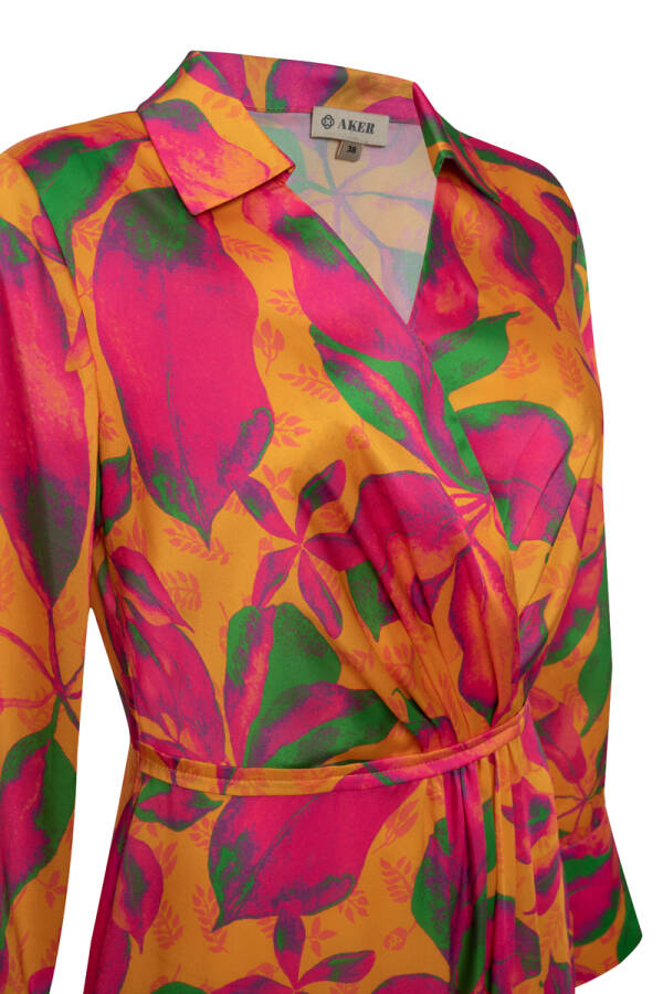 Fuşya Kruvaze Desenli Elbise - 3