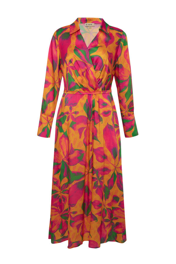 Fuşya Kruvaze Desenli Elbise - 4