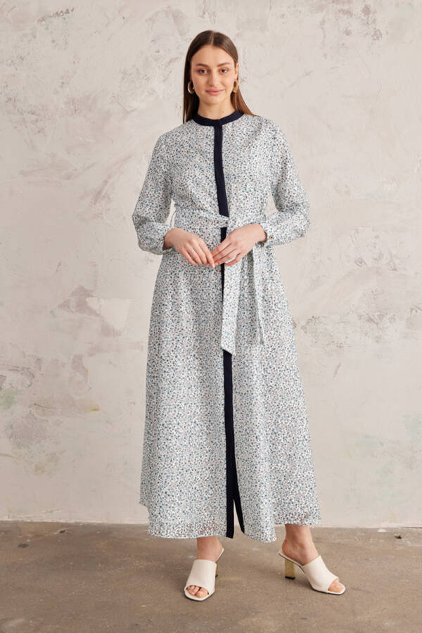 Lacivert Belden Oturan Jakarlı Elbise - 2