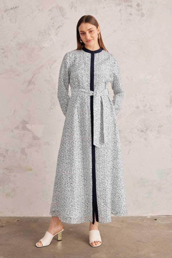 Lacivert Belden Oturan Jakarlı Elbise - 3