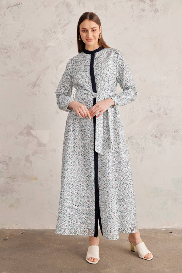 Lacivert Belden Oturan Jakarlı Elbise - 4