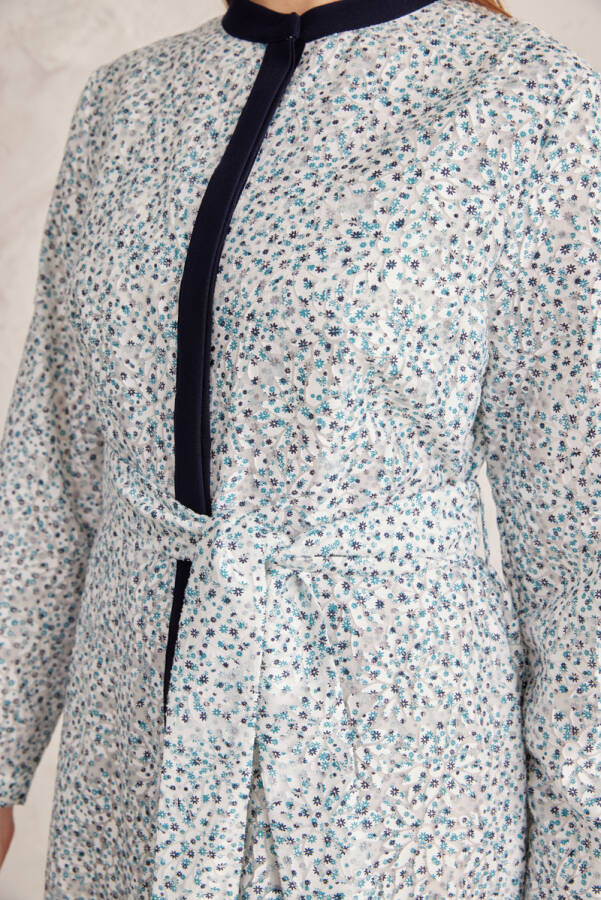 Lacivert Belden Oturan Jakarlı Elbise - 5