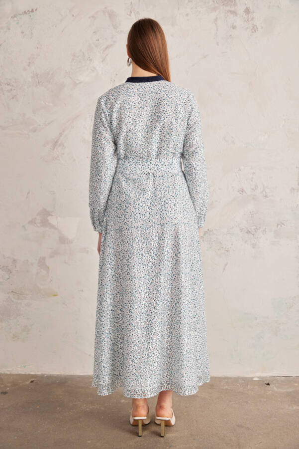 Lacivert Belden Oturan Jakarlı Elbise - 6