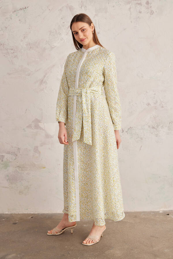 Yeşil Belden Oturan Jakarlı Elbise - 2