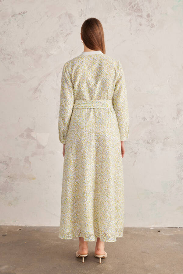 Yeşil Belden Oturan Jakarlı Elbise - 6