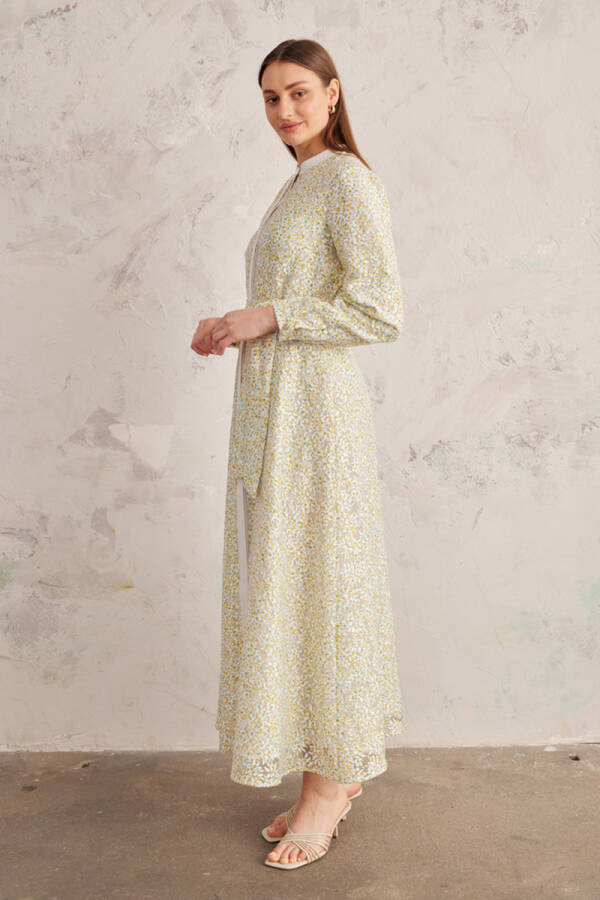 Yeşil Belden Oturan Jakarlı Elbise - 1