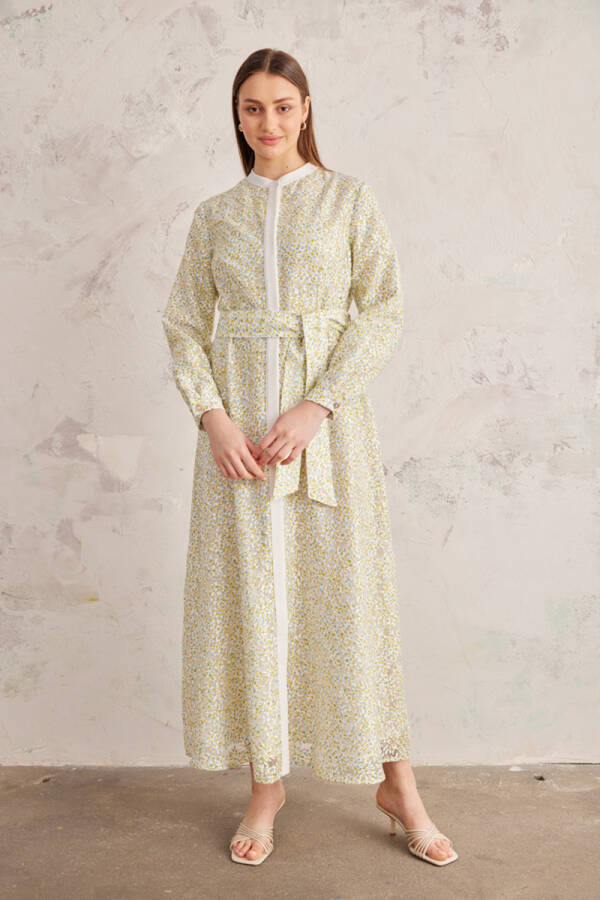 Yeşil Belden Oturan Jakarlı Elbise - 3