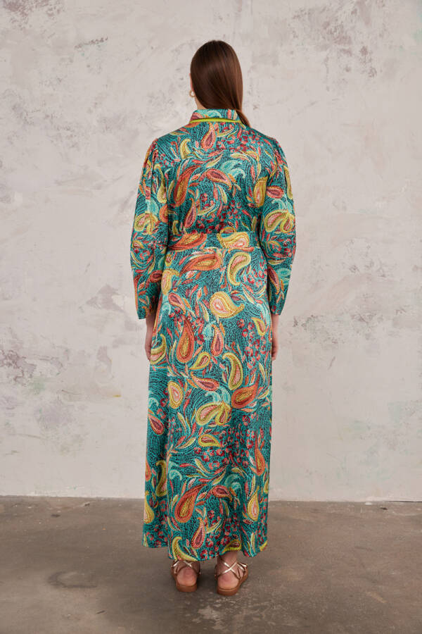 Yeşil Desenli Gömlek Elbise - 6