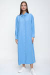 Mavi Pilise Detaylı Gömlek Elbise - 1
