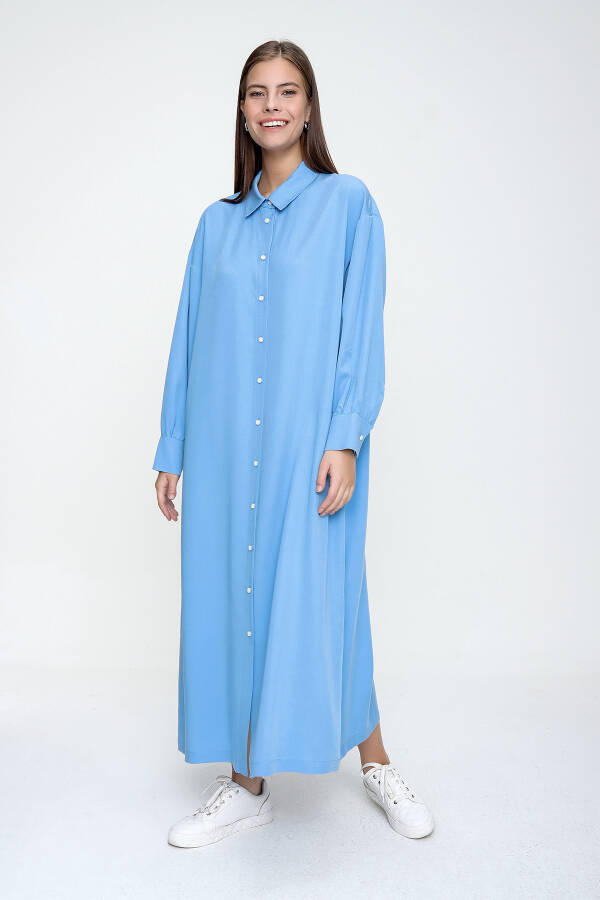 Mavi Pilise Detaylı Gömlek Elbise - 2