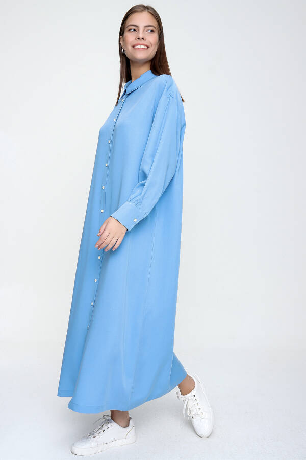 Mavi Pilise Detaylı Gömlek Elbise - 3