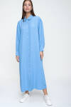 Mavi Pilise Detaylı Gömlek Elbise - 5