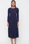 Lacivert Uzun Kollu Jüpon Elbise - 1