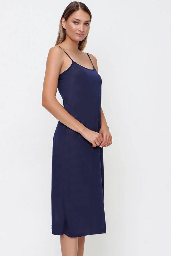 Lacivert İnce Askılı Jüpon Elbise - 2
