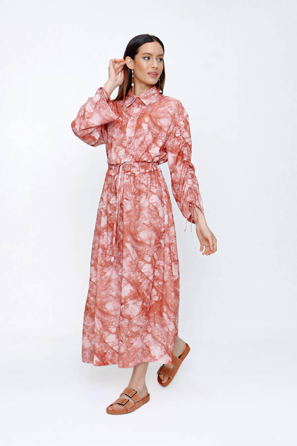 Tarçın Batik Desen Kolları Tünelli Elbise - 5